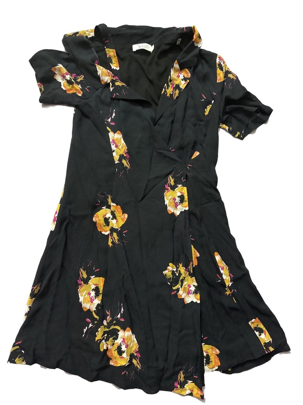 A.L.C. Black Floral Print Dress with Yellow Accents